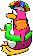 As seen in the animation for the "WATER PARTY" power card, along with the Water Wings, Green Duck, and Yellow Flippers