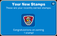 The Your New Stamps pop-up on the Stamp Book showing that it has been earned