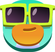 El emoticón "Cara con anteojos" en un aviso de membresía durante la Fiesta de la Isla de Club Penguin.