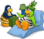 As seen in issue 222 of the Club Penguin Times, along with the Big Brow, Tiger Cave Toga, The Fern Fuzz, Primitive Necklace, Zebra Cave Toga, Stone Lamp, and Stone Deck Chair