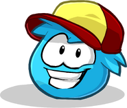 A blue puffle wearing the Swing Batta Batta Hat