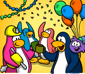 4 penguins celebrating