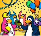 4 penguins celebrating