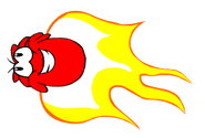 A Black Puffle catches on fire and flies across the room