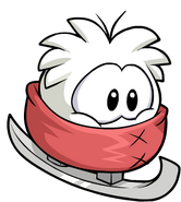 Another image of a White Puffle riding on an ice skate (older artwork).