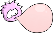 A Pink Puffle blowing a bubble.