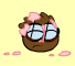 Brown Puffle covered in gum