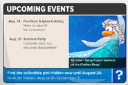 The Upcoming Events (Notice the CP times are calling the Frozen Party a "Summer Party." This is kind of ironic because next to it, they have Frozen Costumes being advertised. :/