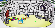 A penguin doing the robot dance in a Deluxe Snow Igloo