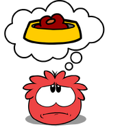 A hungry Red Puffle