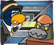 Protobot against an EPF Agent in a System Defender Stamp Book photograph.