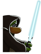 A penguin with lightsaber