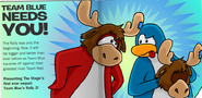 An advertisement for the play in issue #147 of the Club Penguin Times, featuring Jupiter and Zeus the Moose