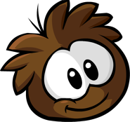 The Brown Puffle grinning