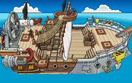 Rockhopper's Quest Migrator sailing to Swashbuckler Trading Post