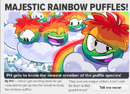 "Majestic Rainbow Puffles" in Issue #386 of the Club Penguin Times.