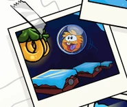 A Stampbook picture of an Orange Puffle playing Pufflescape