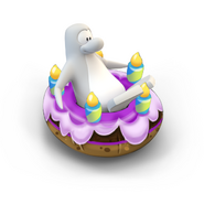 Concept art of a penguin riding a Cake Cruiser