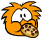 An Orange Puffle eating a cookie in-game.