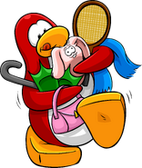 As seen in issue 170 of the Club Penguin Times, along with the Tennis Racket, Bunny Slippers, Blue Scarf, Cane, and Green Flippers