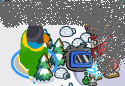 Warning to all you penguins out there! Flare the Giant Terrorist Puffle is attacking the lighthouse! All penguins are ordered to evacuate the island immediately!