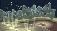 An image of the cave mine as the Gold Puffle's cave, as seen in the Login Screen before the Quest for the Gold Puffle