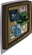 The bulletin board with the picture of Scorn in the Lodge Attic