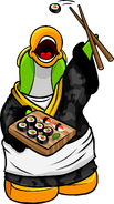 As seen in the November 2011 Penguin Style catalog, along with the Sushi Master Uniform and Sushi Tray