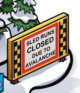 The sign in the Ski Village after the avalanche