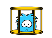 A caged blue puffle