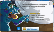 A membership popup when a non-member tried to purchase member items from the Monsters University Catalog