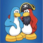 Rockhopper with a light blue penguin, that could possibly be Bambadee without his Friendship Bracelet or the penguin on the Exclusive Background.