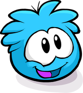 A smiling blue puffle