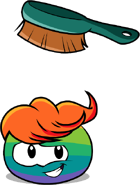 A Rainbow Puffle being brushed