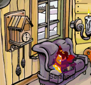 The Orange Puffle in the Ski Lodge. (Click on picture to see clip).