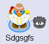 A penguin walking a Black Puffle in-game.