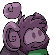 Puffle sculpture with monkey ears and tail, seen at the Adventure Party: Temple of Fruit