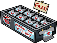 A free item stand with Music Jam T-Shirts