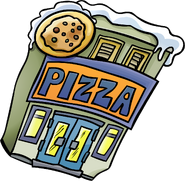 The exterior of the Pizza Parlor before The Journey