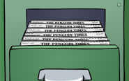 Gablotka z archiwalnymi wydaniami Club Penguin Times