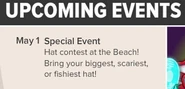 Upcoming Events (Note: it mistakenly says Beach instead of Dock)