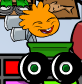 Orange puffle playing with his items