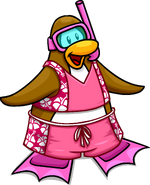 As seen in the June 2008 Penguin Style catalog, along with the Pink Snorkel and Pink Flippers