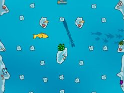 Calamar gigante en el juego Sushi al Agua de (Club Penguin App).