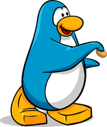 A blue penguin with a coin