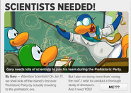 "Scientists Needed!" in the Club Penguin Times issue #377