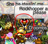 Rockhopper spotted at the Dock on the server Mittens during the party.