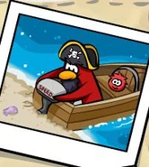 Rockhopper and Yarr arriving at Rockhopper Island.