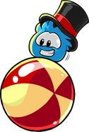 A blue puffle wearing the Top Hat