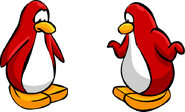 Two confused red penguins